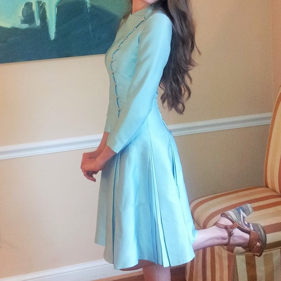 Mignon Paris New York Light Blue Silk Dress, SZ 2 - Picture 8 of 8